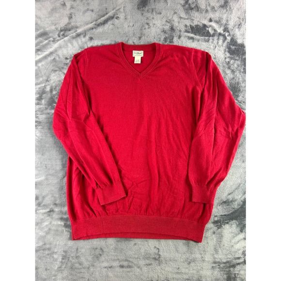 VTG L.L. Bean XXL Tall Red Sweater Mens V-Neck Cotton Cashmere Blend Pullover - Picture 1 of 6